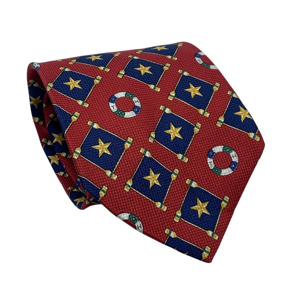 Tommy Hilfiger Men's‎ Silk Necktie Red Blue Gold Tie Stars Nautical Flags NWT